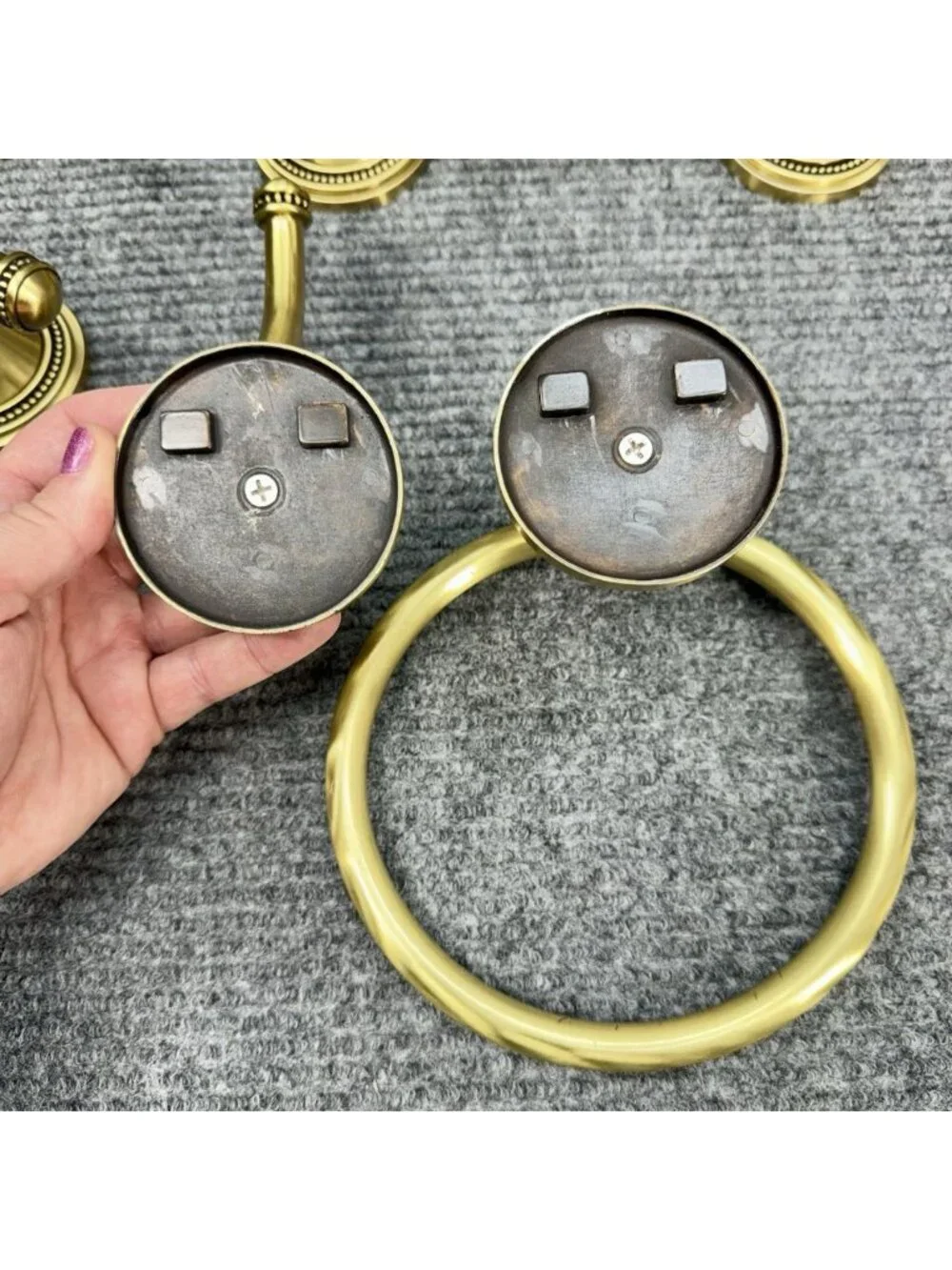 Brass Gold Tone Bath Hardware Set Hand Towel Hook Ring Toilet Paper Holder Lot